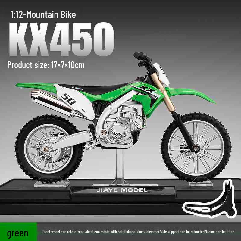 

Цзяе 1:12 Модель мотоцикла Kawasaki KX450 из сплава, игрушка-украшение для детей