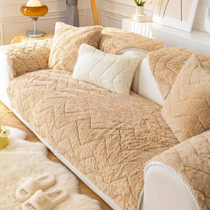 Sofa Cushion Winter Thickened Warm Winter Plush Sofa Cover Simple Modern Non-Slip Cloth Cushion