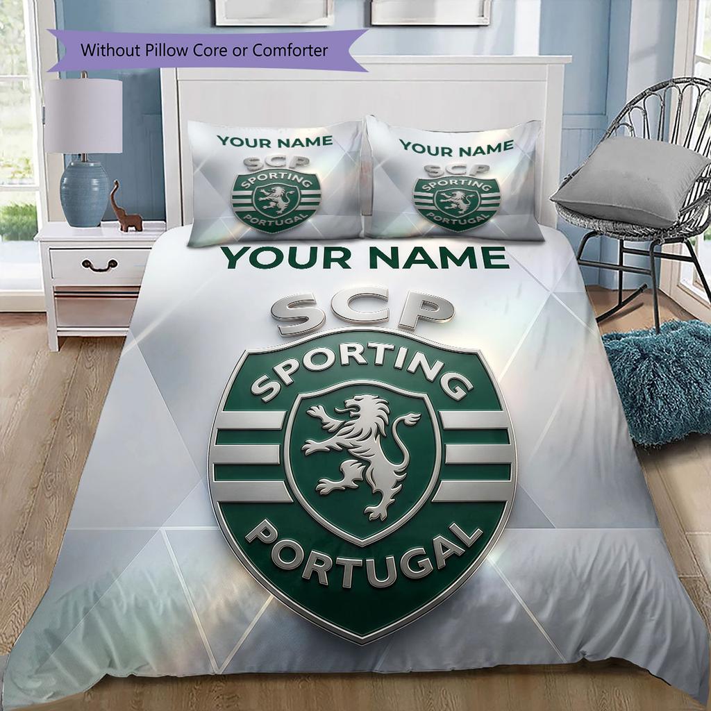 Benutzerdefinierter Name, Sporting CP Muster Bettwäsche Heimdekoration Geburtstagsgeschenk ( 1 Bettbezug + 2 Kissenbezüge, ohne Füllung),Fanartikel.