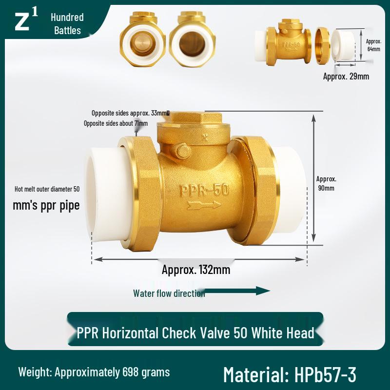 6/4 PPR Hot Melt Full Copper Check Valve, Horizontal/Vertical, 1-Inch Double Union, One-Way Tap Water Pipe Valve.