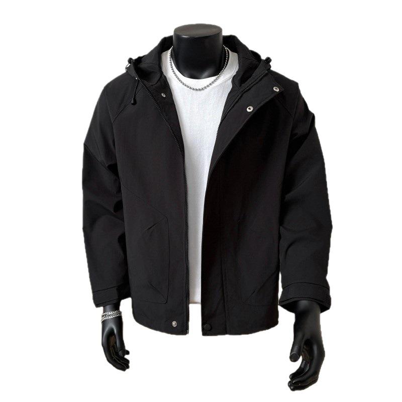 Men's Windproof Hooded Jacket - Spring/Autumn Casual Loose Fit in Solid Colors