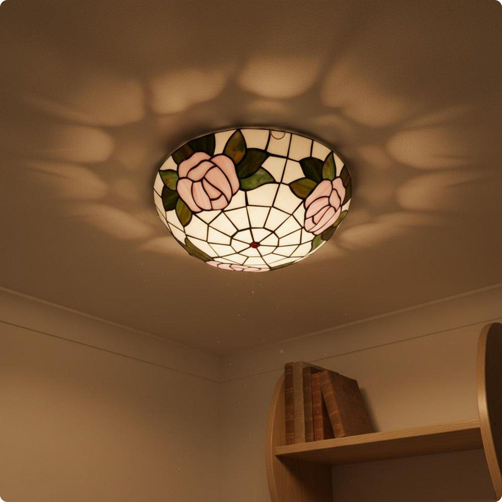 flower Stained Glass Lamp Floral Design Ceiling Retro Overhead Light for