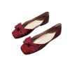 2025 summer flat bottom square head single shoes women's shallow mouth sweet big bow grandma shoes soft sole comfortable small red shoes versatile