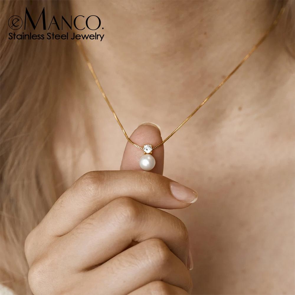 EManco Luxury Sparkling Zircon Pearl Necklace Designer Delicate Water Drop Imitation Pearl Pendant Necklace YX15543&42+8cm серебряный