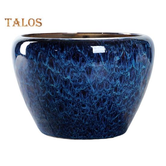 

Керамический цветочный горшок, большой круглый горшок для растений, цветной глазурованный цветочный горшок с дренажным отверстием для использования в помещении и на открытом воздухе синий