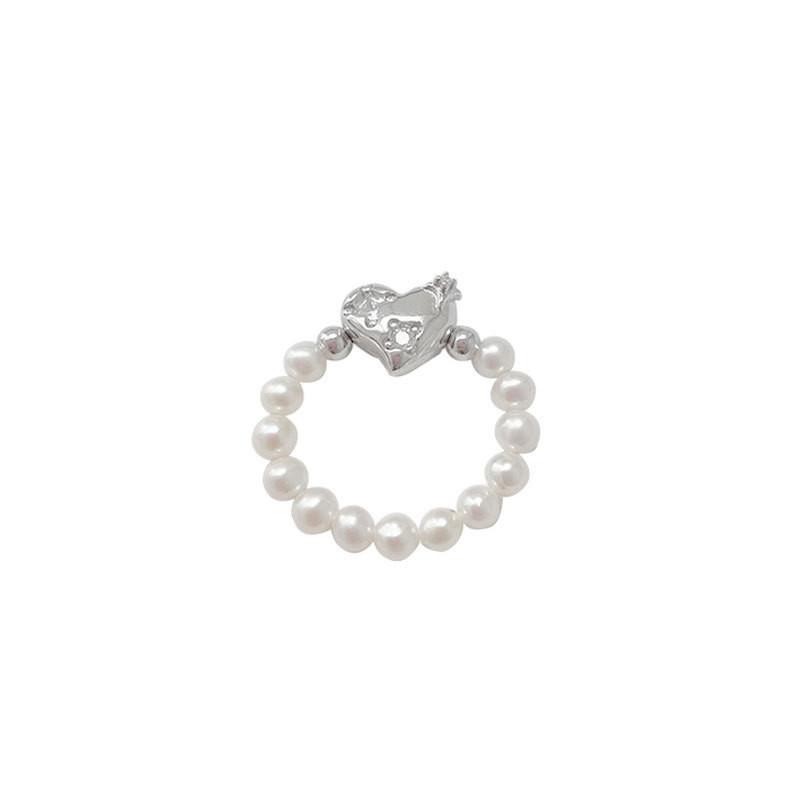 Dazzling Geometric Heart Design Pearl And Crystal Ring 925 Sterling Silver Jewelry