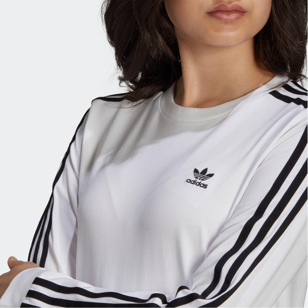 Adidas Originals Adicolor Kleeblatt Drei Streifen Buchstabenprint Rundhals Langarm T-Shirt Damen Oberteile Weiß GT4261
