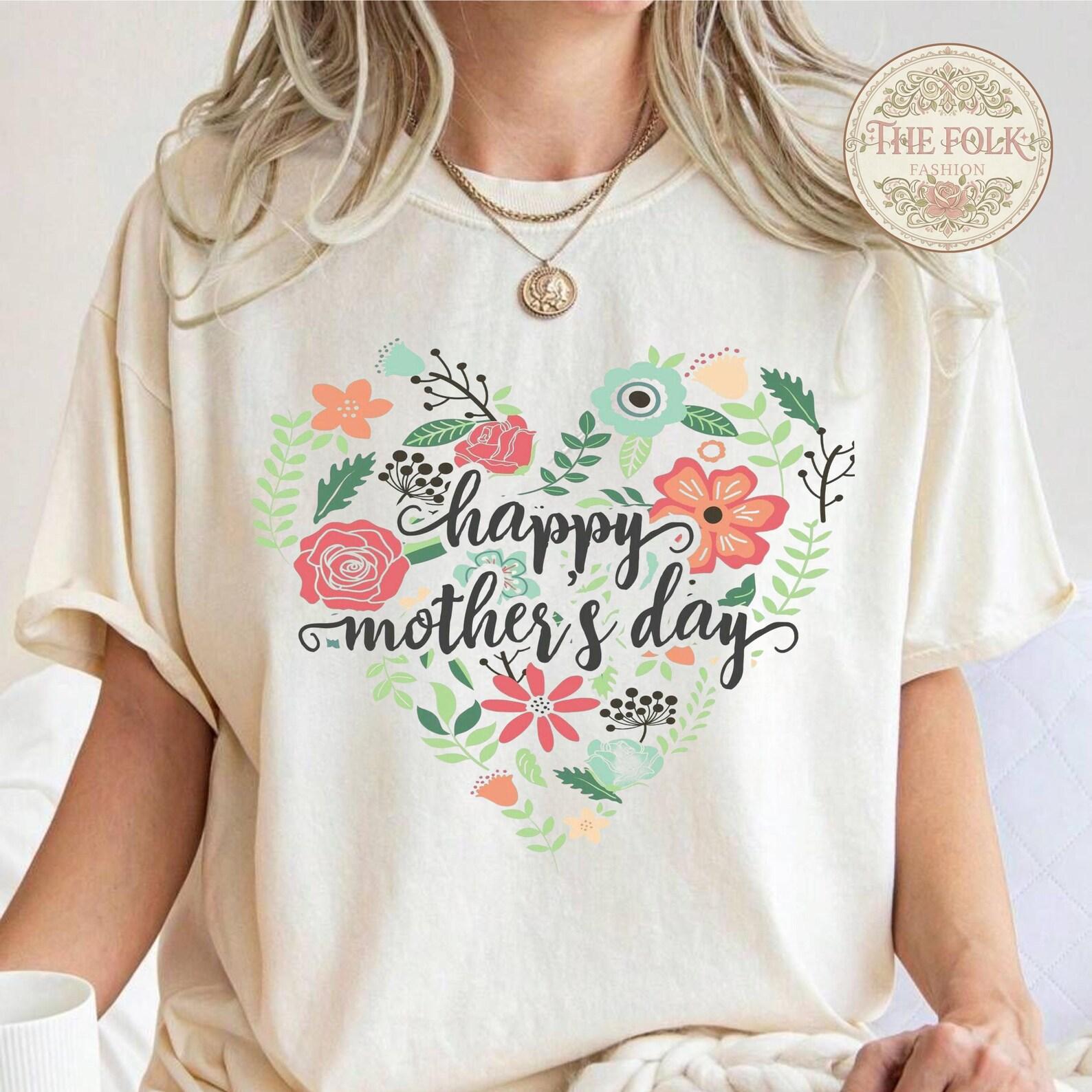 Happy Mother s Day Heart Shirt, Aesthetic Floral Mother s Day Gift, Botanical Heart Mom Tshirt, Comfort Colors Motherhood Tee, Gift for Mom S