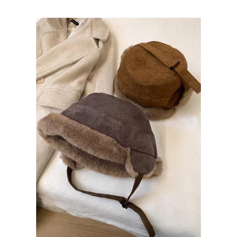 Women S Suede Earflap Hat Outdoor Casual Warm Plush Hat