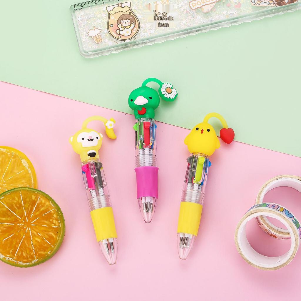 Korean Cute Animal Head 4-Color Click Ballpoint Pen