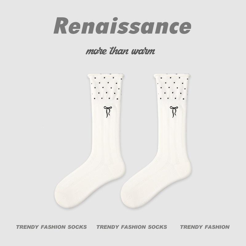 Renaissance Miu Series Women's Black & White Polka Dot Princess Socks - Spring/Summer Thin Style
