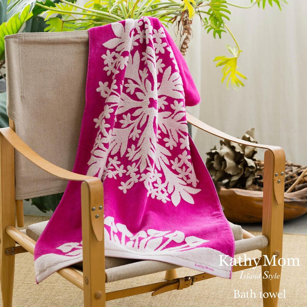 Mum Island Bath Towel No Hair Series 86103589 Towel 86103589A Pink Plumeria Pink 60cm wide x 120cm long [Cathy Style] Women's [A] Approx.