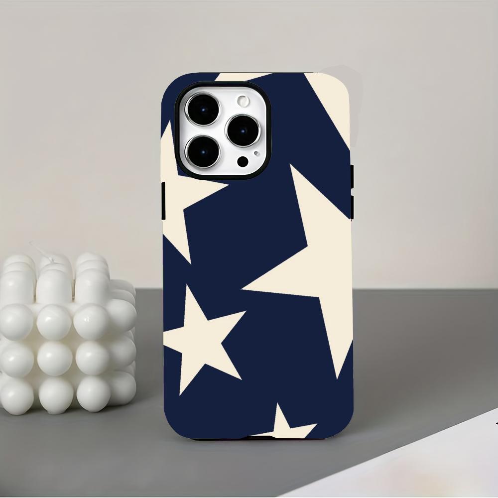Blue background and white star 2-in-1 phone case suitable for iPhone 17 16 15 14 13 12 11 Pro/Max/Plus anti drop and shockproof
