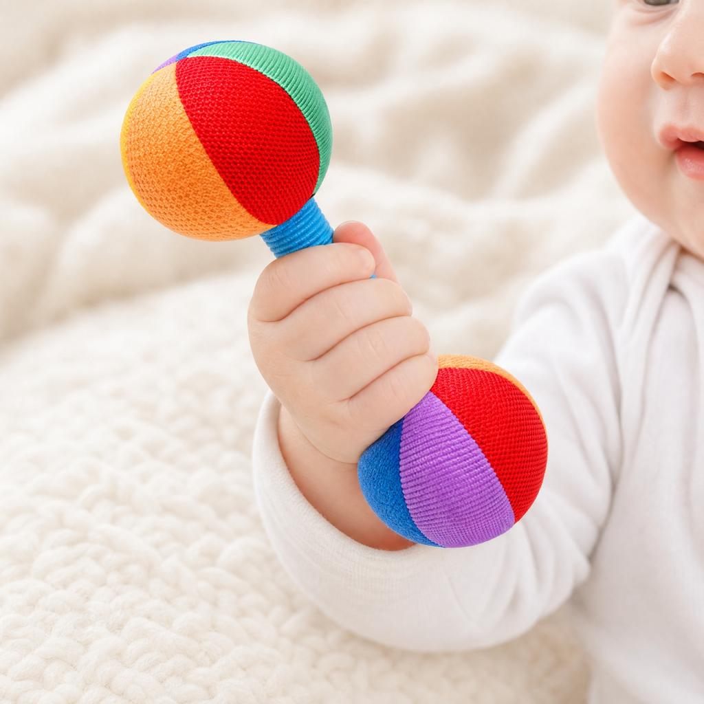 Baby Greif-Trainingsrasselspielzeug - Buntes Kurzhantel-Design für Feinmotorik