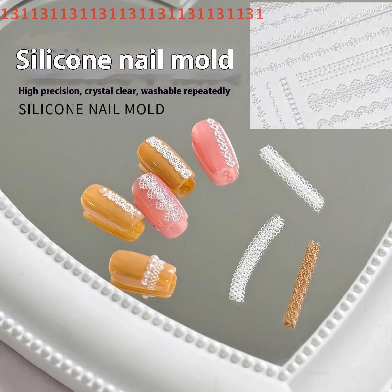 For Nail Decoration Stamp French Lace Silicone Nail Art Mold DIY Beauty Simple Line Reusable Handmade Tool