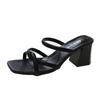 Fashion Cool slippers 2025 high heels thick heel exposed toe square head cool slippers summer new Korean version outdoor shoes