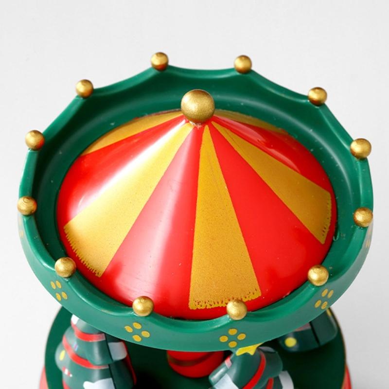 Handcrafted Wooden Rotating Carousels Music Box Ornament Hand Cranked Design For Christmas Home Tabletop Shelf Decors