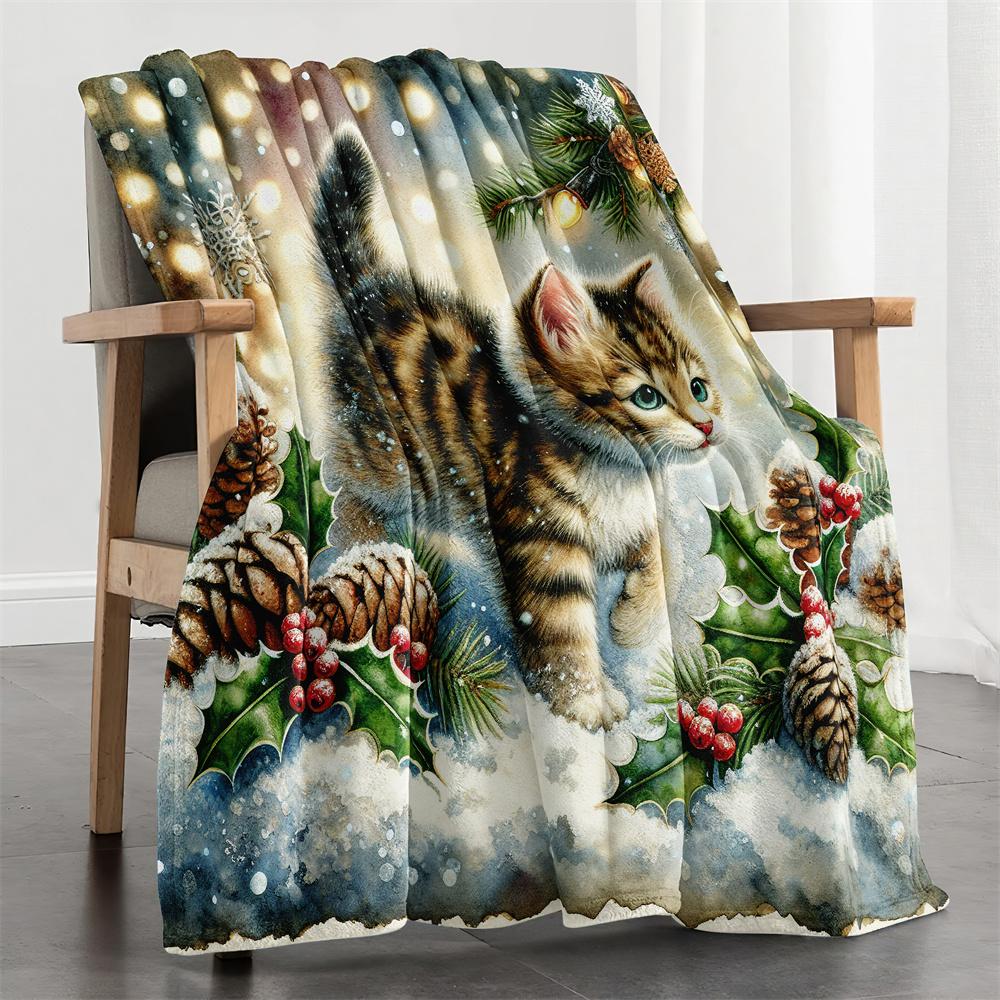Santa Kitty Microfiber Blanket Super Soft Throw Blankets For Bed Bedspread Sofa Decorative Camping Picnic Winter Warm Blanket