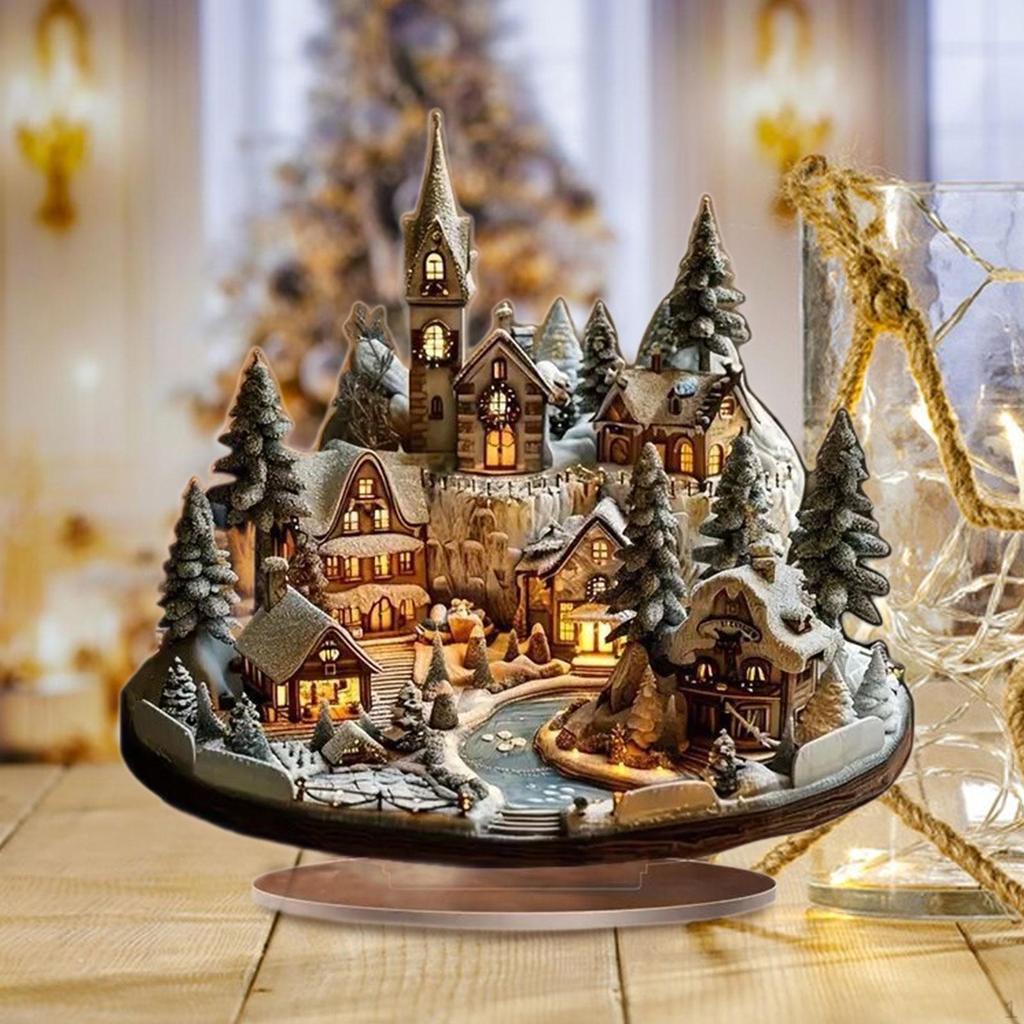 Christmas Decorations 2D Acrylic Sign Desk Display Snow Scene House Desktop Decoration for Holiday