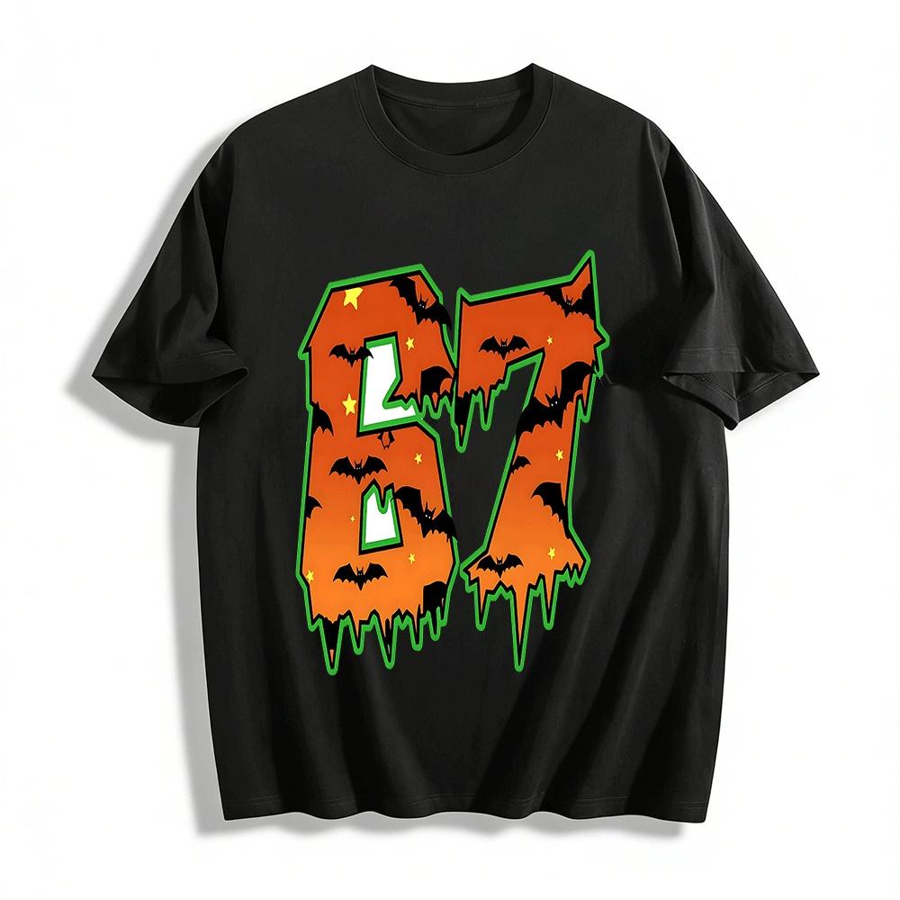 Halloween Themed Number 67 Print Casual Top Pure cotton T-shirt XXS