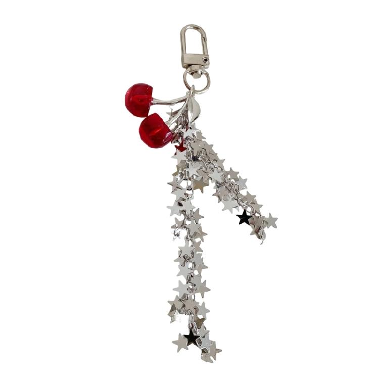 Künstlerischer Sternförmiger Kirsch Schlüsselanhänger Abnehmbare Quasten Anhänger Harz Metall Tägliches Accessoire Dekoration