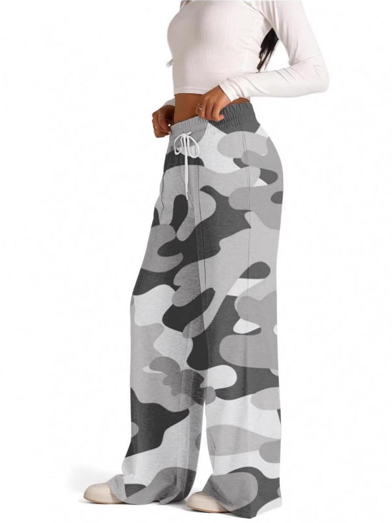 Damen Europäische & Amerikanische Camouflage Weitbeinige, Gerade Sportliche Freizeit-Hose