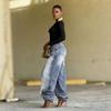 Damskie Jeansy Streetwear z Denimu z Asymetrycznym Zapinaniem i Prostymi Nogawkami, Stan Średni