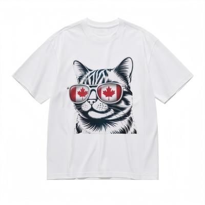Women's Oversize Soft Comfy Classic T-Shirt Maple Leaf Glasses Cat Graphic Tee