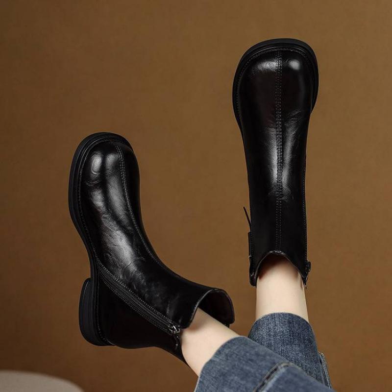 New medium heel large size women's fashion boots thick-soled non-slip square heel women's boots autumn and winter side zipper medium boots women's