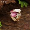 Nouvelle bague élastique pétale géométrique en émail, bague fleur simple et irrégulière pour femme