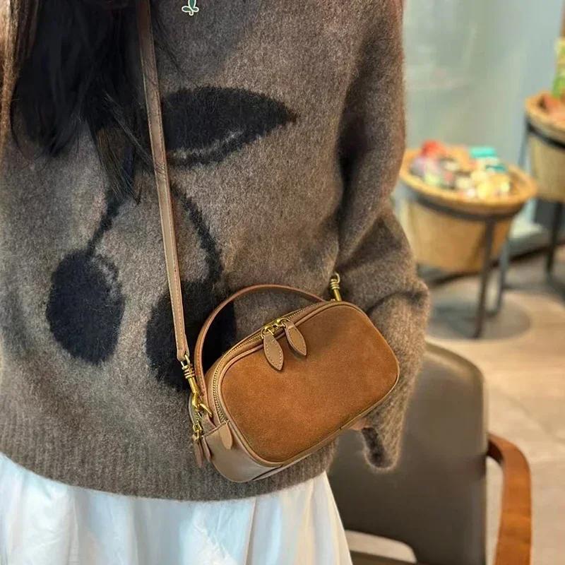 Sac à Bandoulière en Cuir Véritable Daim de Vache pour Femmes Sac Bandoulière Polyvalent en Cuir de Vache Souple Tendance Luxe Designer Féminin