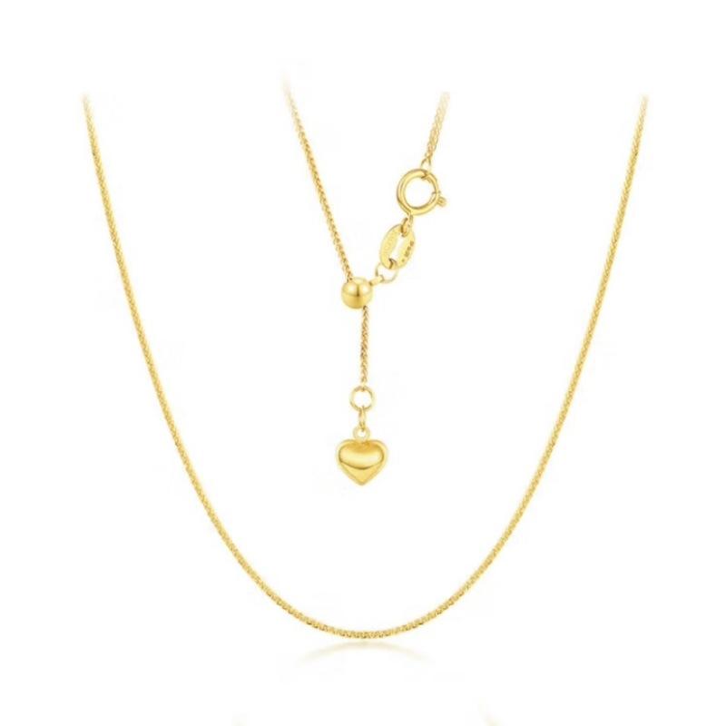 Real 18K Gold Necklace Au750 Love Chopin Adjustable Plain Chain Women's Versatile Collar Chain Boutique Jewelry Gift