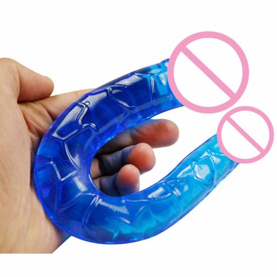 Dvojité dildo tvaru U Flexibilní vagina Anální Ženy Sexuální hračka s umělým penisem