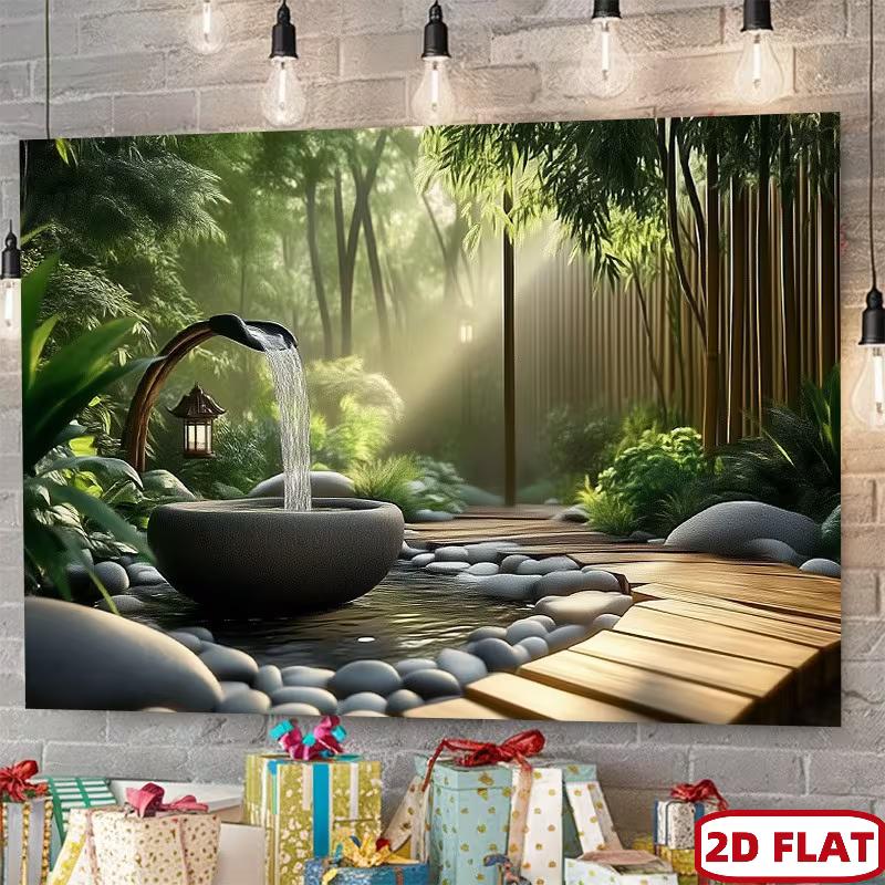 

2D Calm Zen Bamboo Forest Backdrop, Peaceful Garden Photo Booth Background 47.2x31.5inch/120*80cm