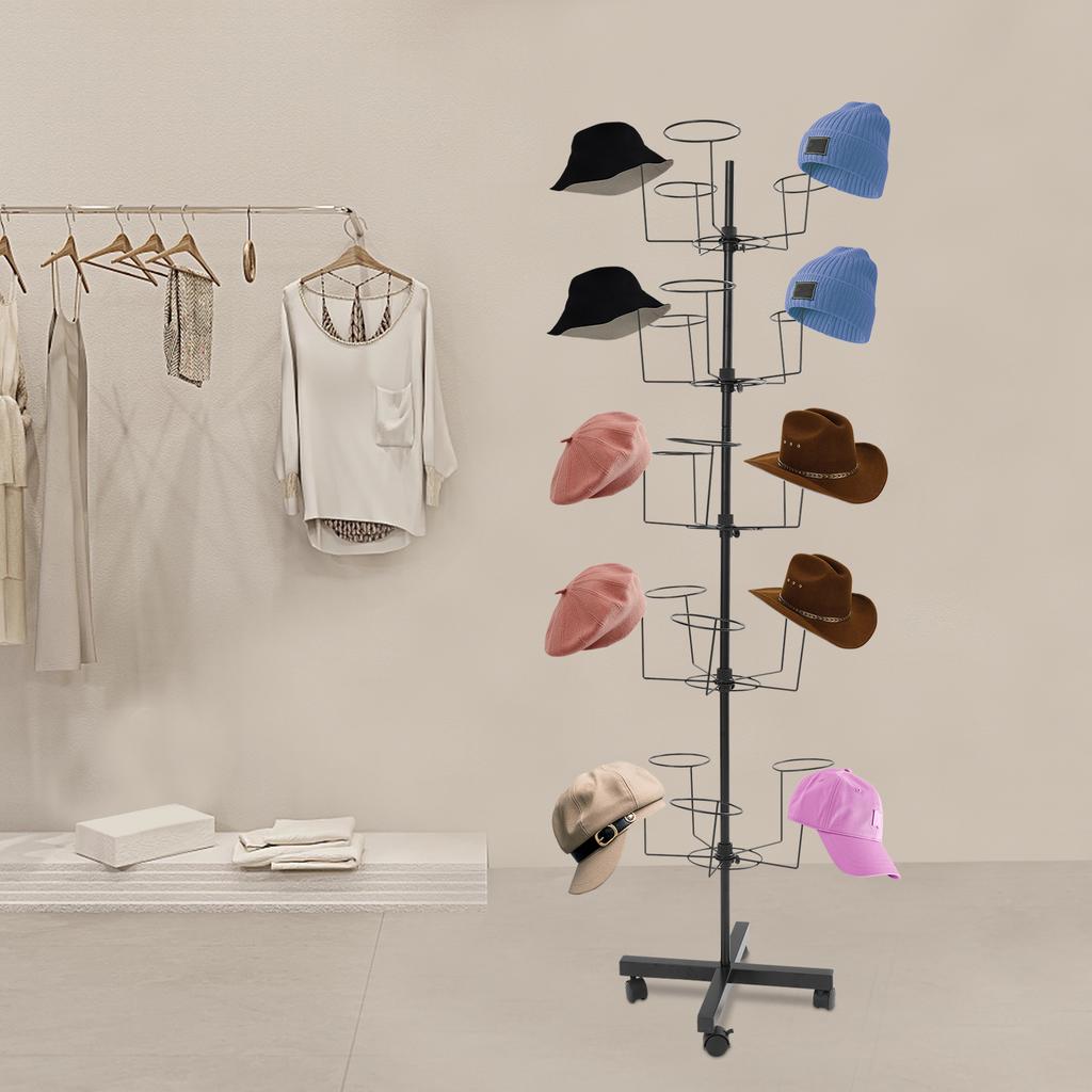 5-stufiger freistehender Hutständer Organizer, Schwarzer Hutständer für Eingangsbereich, Schrank, Schlafzimmer-Aufbewahrung, Bodenstehender Kappenhalter Display