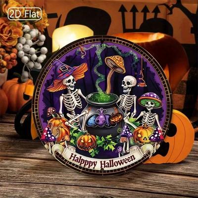 Halloween Metal Wall Art Witch Potion Sign Magical Decor Aluminum Round 2D