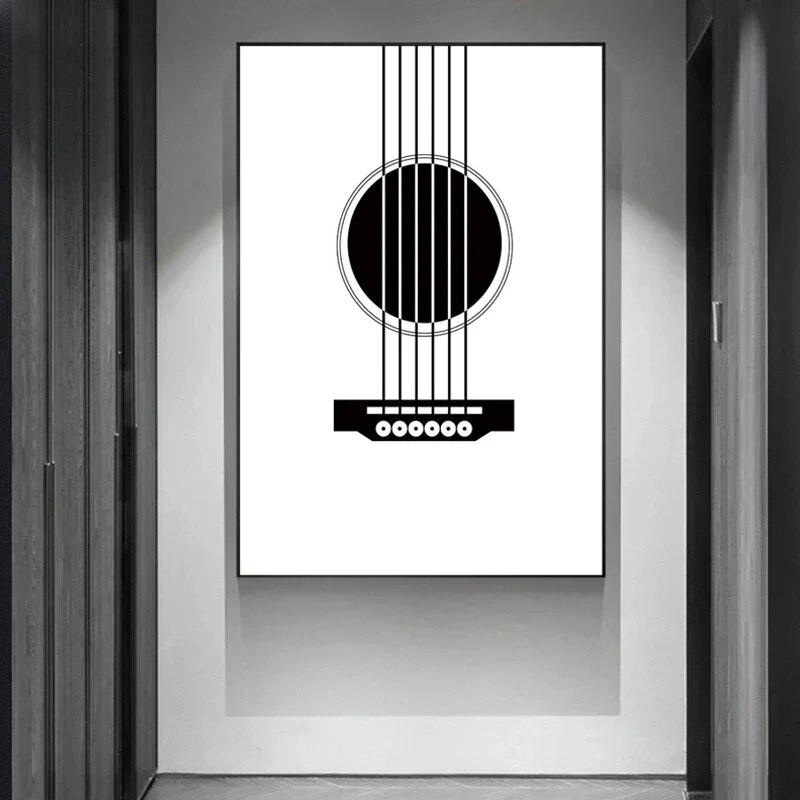 Abstract Black and White Piano Keyboard Sheet Music Guitar Text Canvas Painting Nordic Wall Art Picture Poster BedRoom Decor