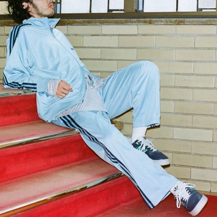 Adidas Originals Solid Color Trefoil Logo Print Straight Leg Sports Pants Unisex bottoms Light-Blue IK9154