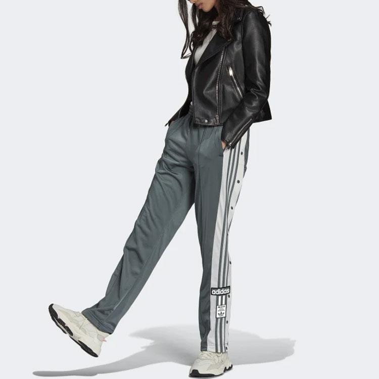 Adidas Originals Side Button Spliced Sports Pants Women Bottoms Dark-Green H38862