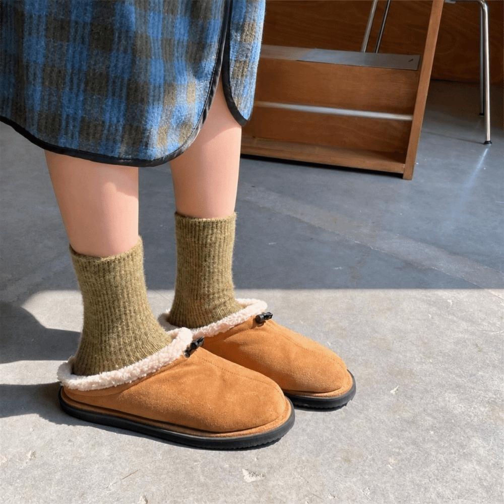 Solid Color Thick Wool Socks Double Needle Crew Socks Warm Merino Wool Socks  For Women