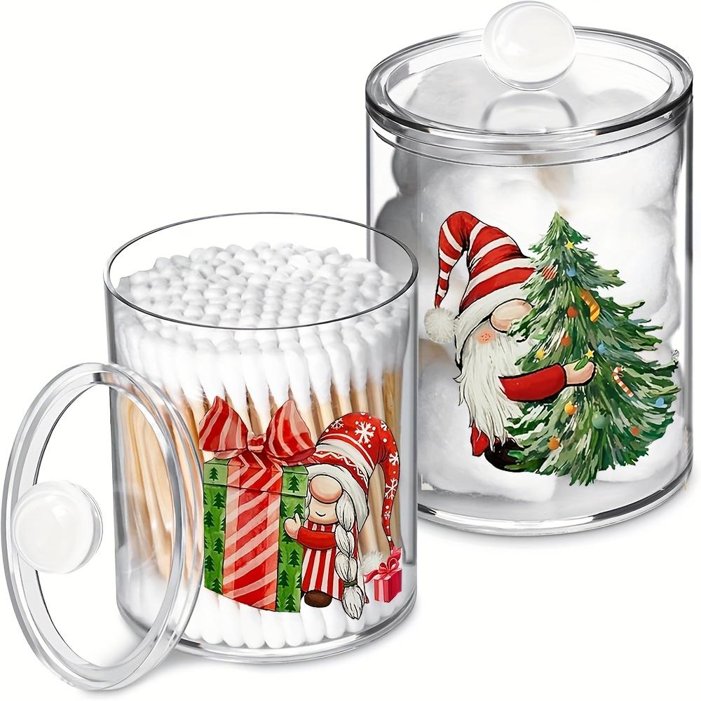 

2/4 Pack Christmas Qtip Holder,Clear Apothecary Jar Set, Bathroom Jars with Lids Organizer for Cotton Swabs, Balls, Pads, Floss