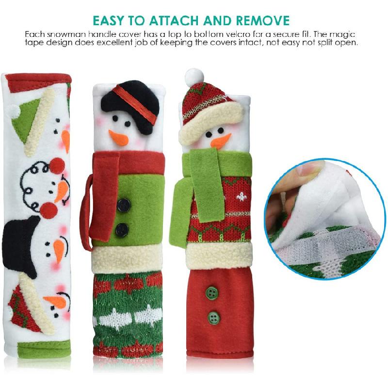 3pcs Christmas Snowman Refrigerator Door Handle Covers Kitchen Appliance Handle Covers Christmas Decoration