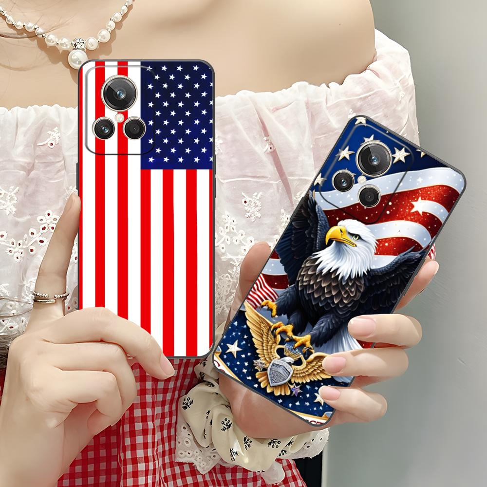 USA America Flag Matte TPU Mobile Phone Case for Realme 15 14 13 12 11 10 9 Pro Plus T i Lite 5G Colorful Printing Cover