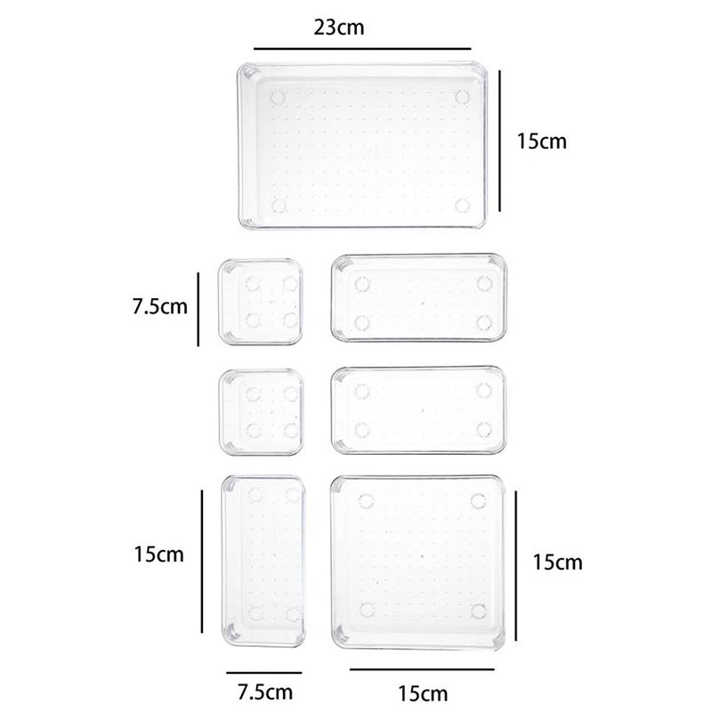 7Pcs/set Desk Drawer Organizers Set Plastic Bathroom Storage Makeup Organizer Clear Transparent Storage Box Drawer Organizer