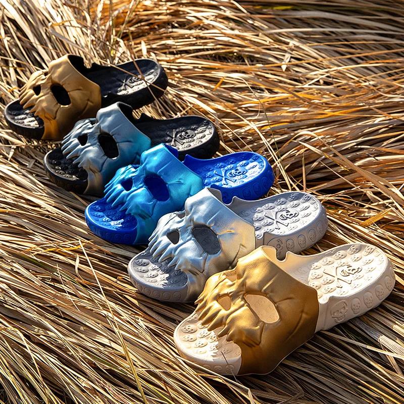 Fashion New Personalized Skull Design Slippers for Men 2025 Summer Fun Novelty Slides Thick Sole Platform Beach Non-slip Women Sandals