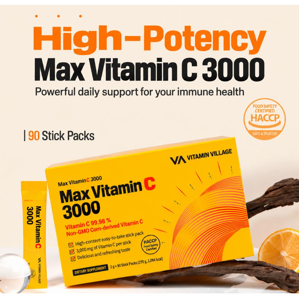 [vitamin village] Max Vitamin C 3000 Powder, 90 packets, 3 months supply / Korean Vitamin C Powder