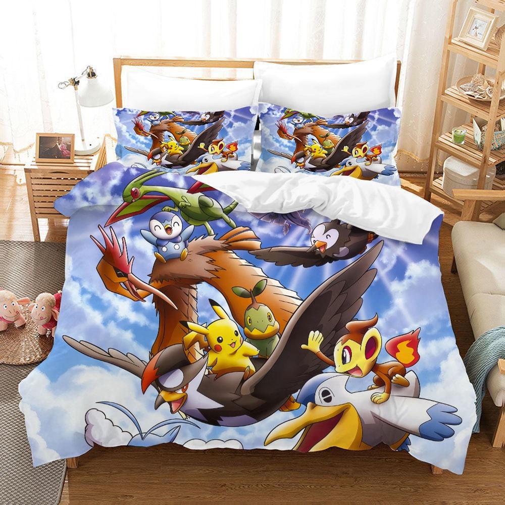 

Pokemons Bedding Set Cartoon Anime Children Bedroom Quilt Cover Boy Girl Bedclothes Single Double King Pikachu Duvet Cover Gift 135x200cm
