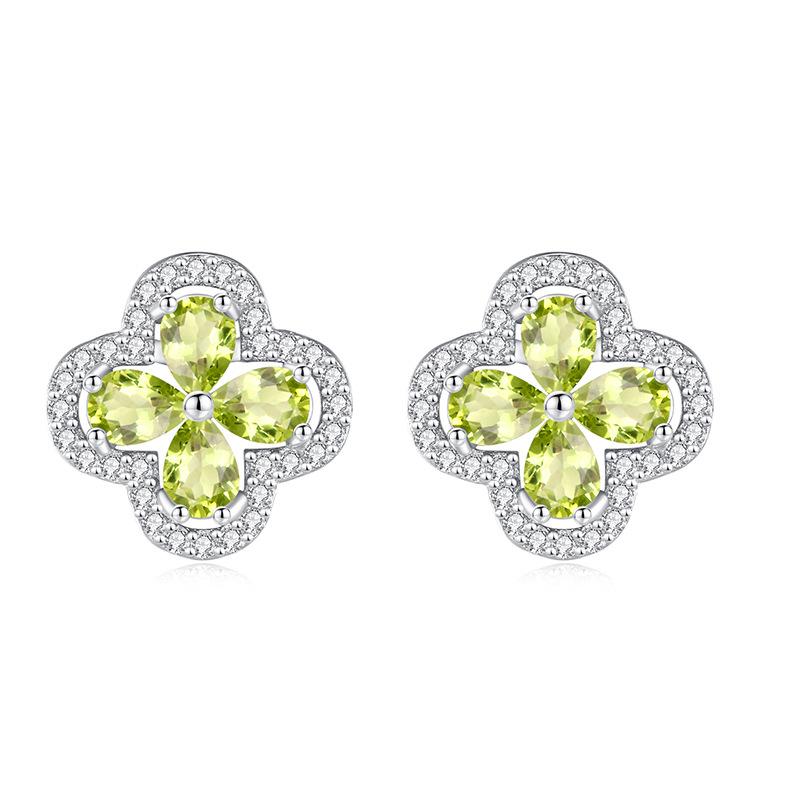 S925 Sterling Silver Four Leaf Clover Stud Earrings Natural Amethyst Topaz Advanced Sense Earring Minimalist Luxury