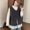 Cross-border Autumn/winter New Vintage Minimalist Sleeveless Layered Vest for Women, Casual Crew Neck Knit Jacket for Women