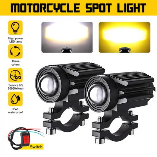 2Pcs 60W LED Motorcycle Headlight Yellow White Hi/Lo Spot Light Driving Fog Lamp